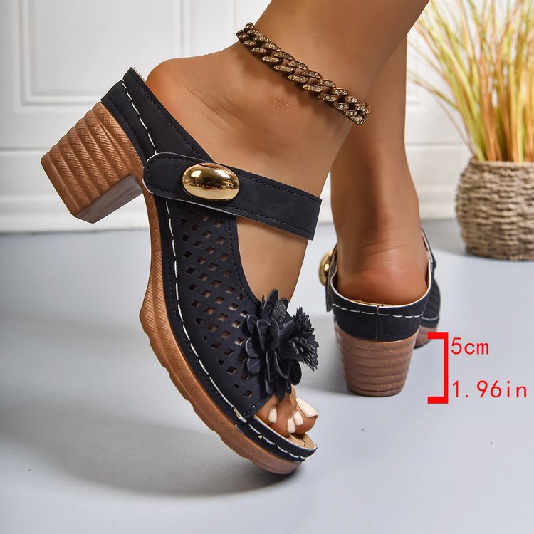Gertie | Orthopaedic Sandals with Heel and Floral Applique
