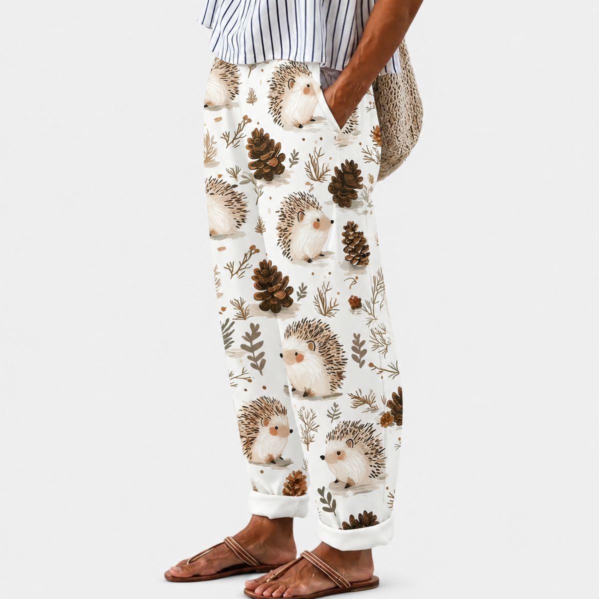 Mori | Relaxed Wide-Leg Pants with Hedgehog Print