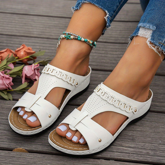 Kora | Orthopaedic Flat Faux Leather Sandals with Gold Details