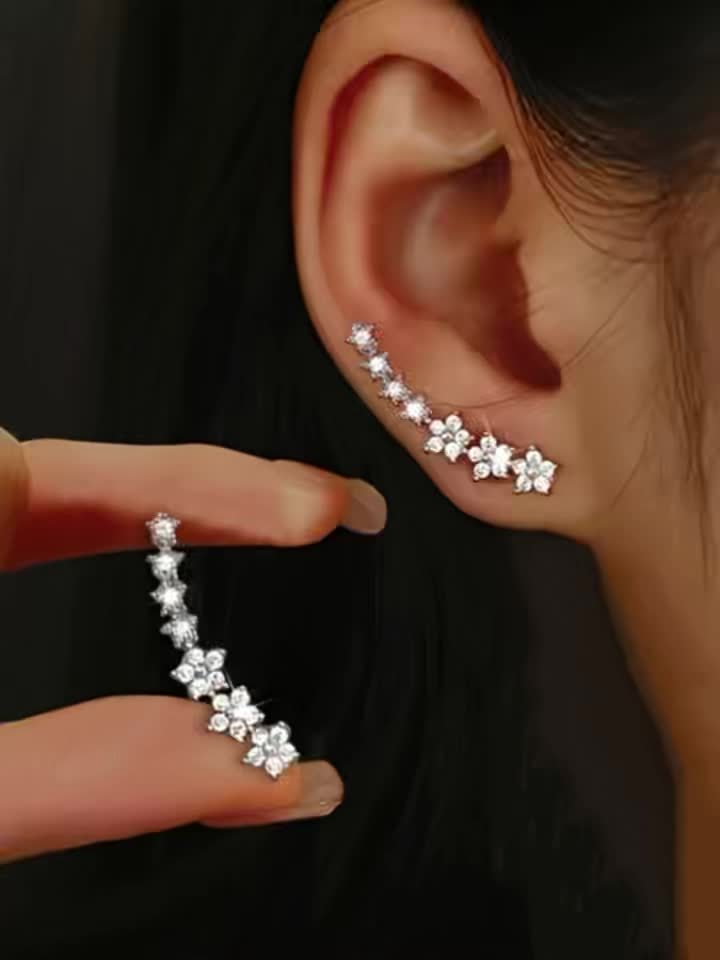 Alex | Floral Line Cubic Zirconia Earrings