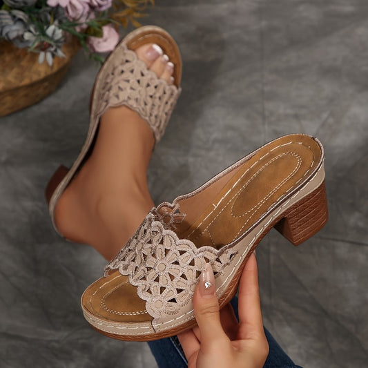 Sienna | Feminine Heeled Sandals with Floral Toe Detail