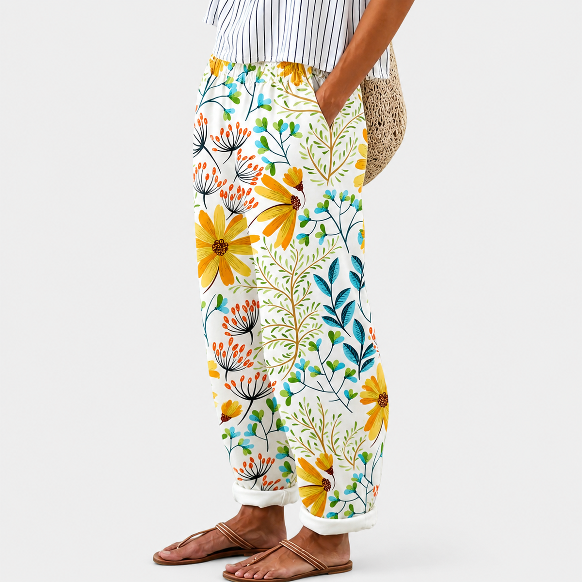 Mari | Yellow Floral Print Relaxed Pants