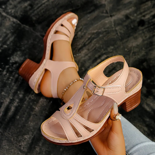 Elfi | Damen Sandalen mit Blockabsatz und Cut-Outs