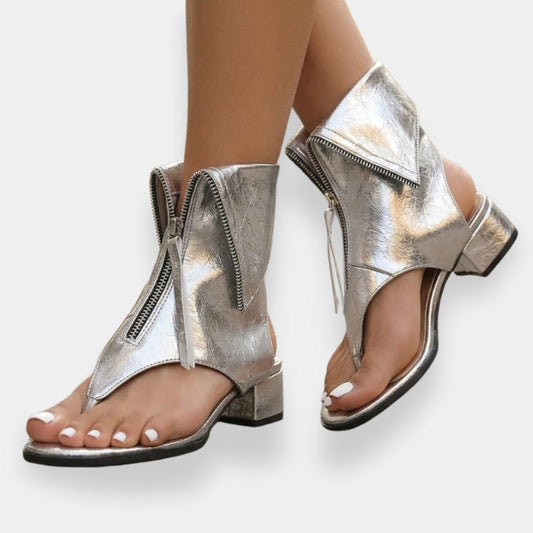 Melissa | Chic Sandals with Zip and Shiny Finish