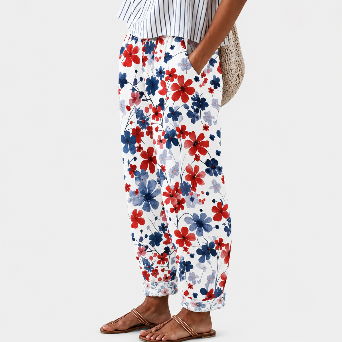 Koala | Red and Blue Floral Print Relaxed Pants