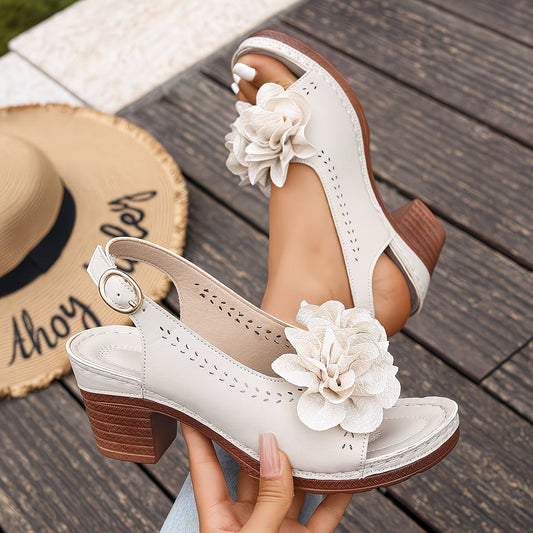 Marlie | Sandals with Floral Appliqué and Block Heel