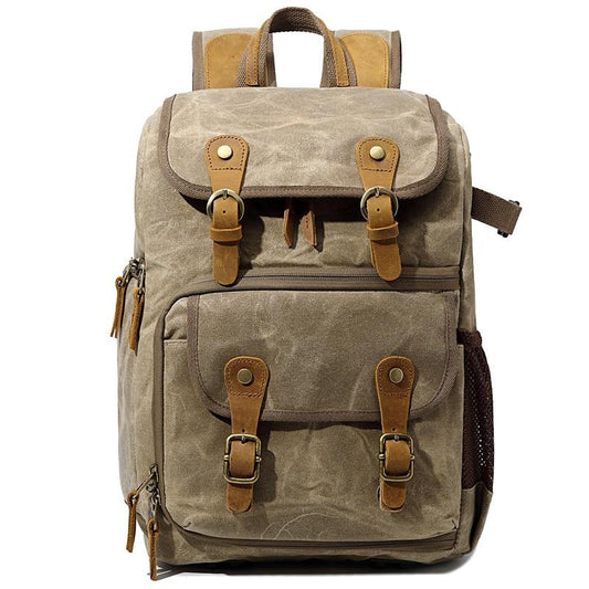 Margaret River waxed canvas camera backpack in Khaki — Beverley Lane