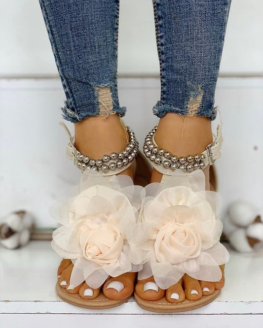 Leonora | Sandals with Floral and Beaded Detail