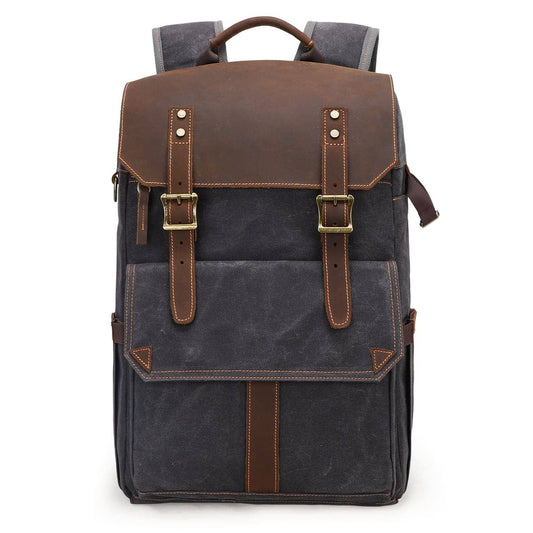 Kaikoura waxed canvas camera backpack in Dark Grey — Beverley Lane