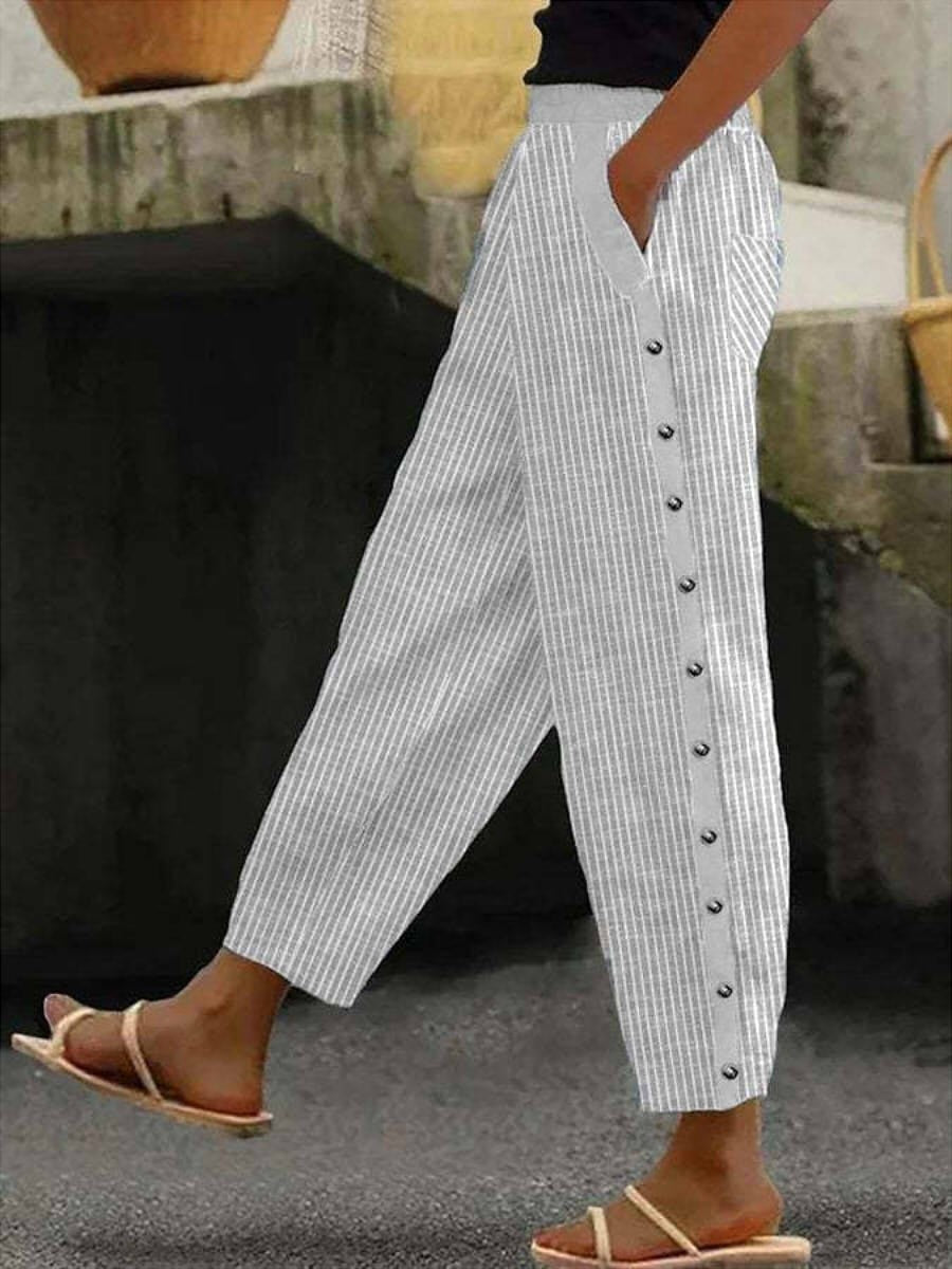 Rina | Striped Pants with Button Detail