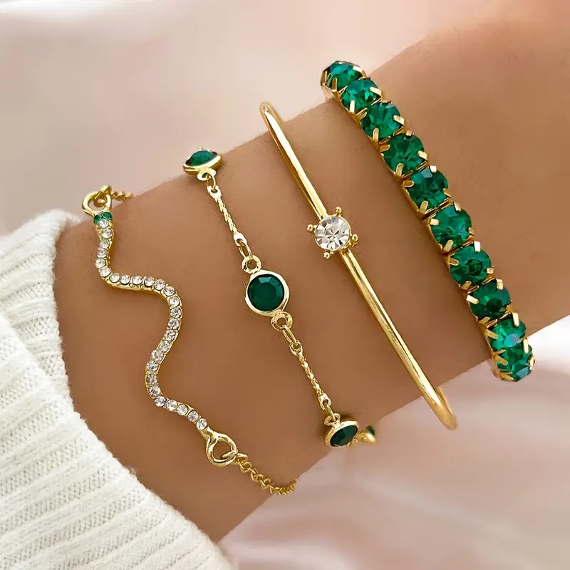 Dorothee | Vintage-Inspired Green Zirconia Bracelet Set