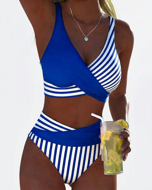 Alexandra | Two-Tone Bikini with Nautical Stripe Design
