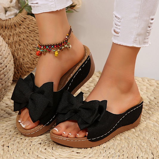 Imogen | Wedge Sandals with Bow and Open Toe