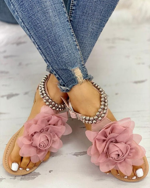 Leonora | Sandals with Floral and Beaded Detail