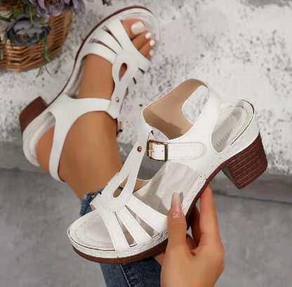 Marlee | Retro Sandals with Block Heel and Adjustable Strap