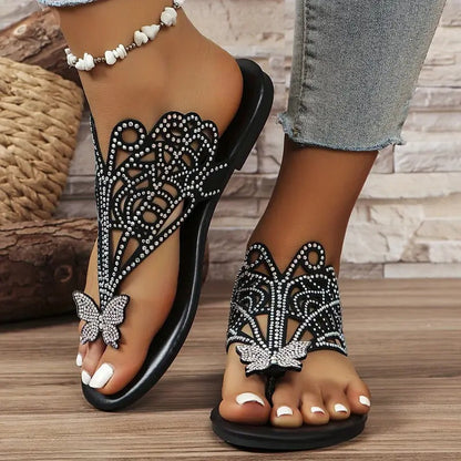 Gisele | Embellished Faux Leather Sandals with Butterfly Detail