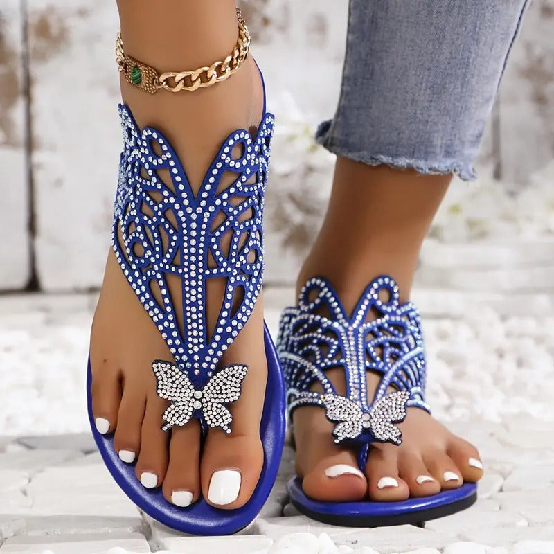 Gisele | Embellished Faux Leather Sandals with Butterfly Detail