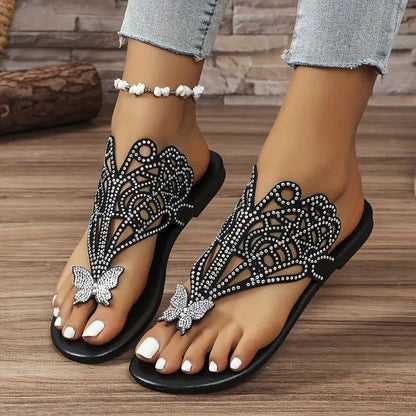 Gisele | Embellished Faux Leather Sandals with Butterfly Detail