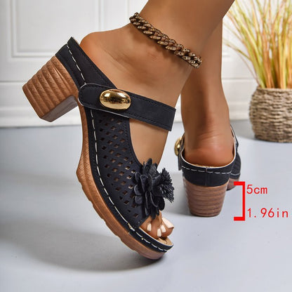 Gertie | Orthopaedic Sandals with Heel and Floral Applique