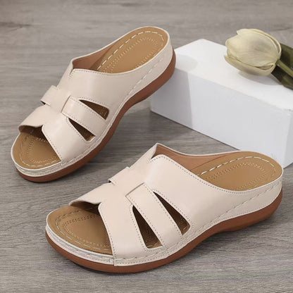 Lina | Orthopaedic Faux Leather Slippers with Open Toe