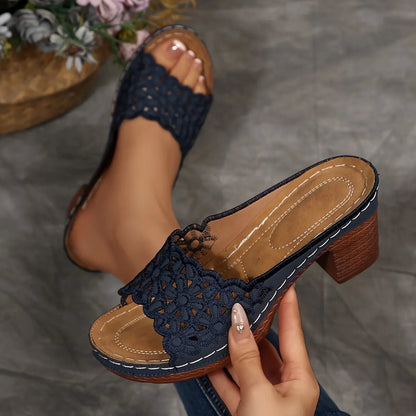 Sienna | Feminine Heeled Sandals with Floral Toe Detail