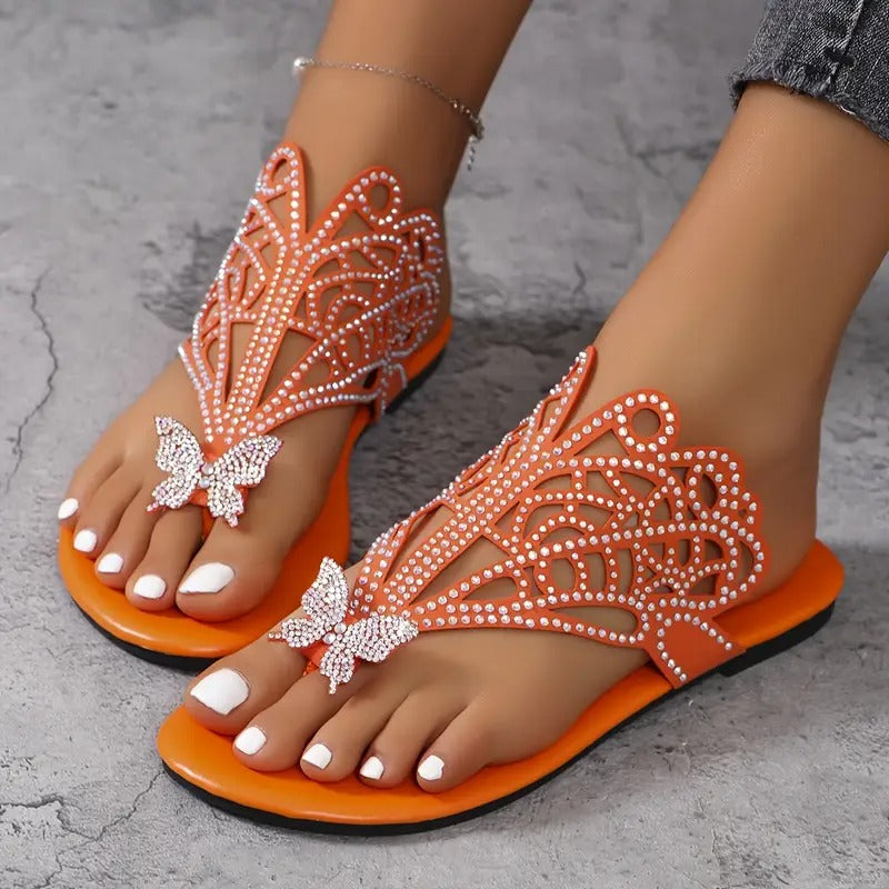 Gisele | Embellished Faux Leather Sandals with Butterfly Detail