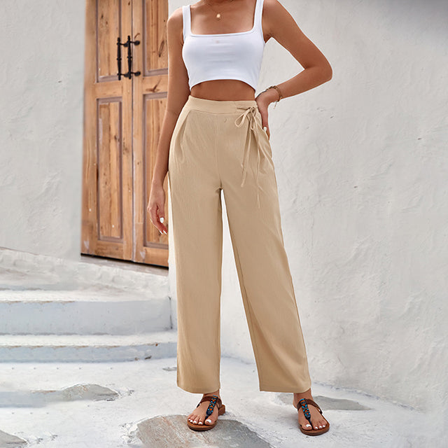 Sabi | High-Waisted Wide-Leg Pants with Tie Detail