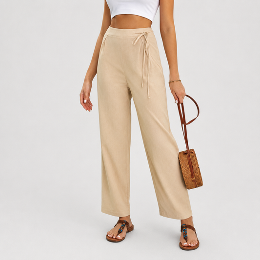 Sabi | High-Waisted Wide-Leg Pants with Tie Detail