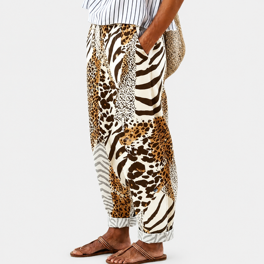 Savana | Animal Print Patchwork Relaxed Pants