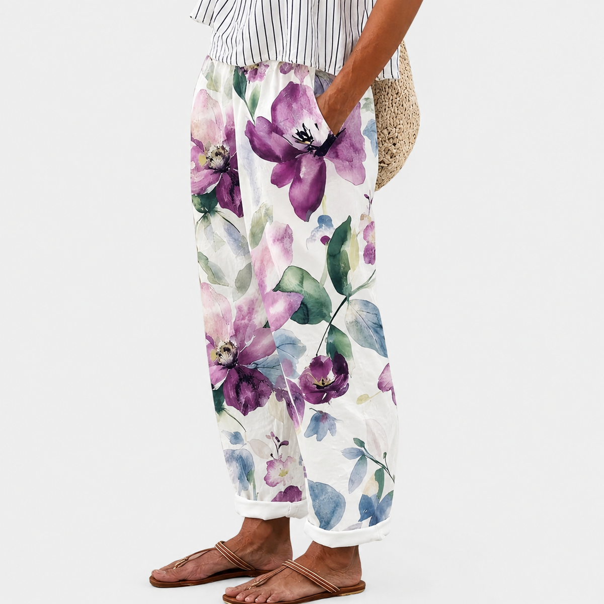 Lavender | Watercolour Floral Print Relaxed Pants