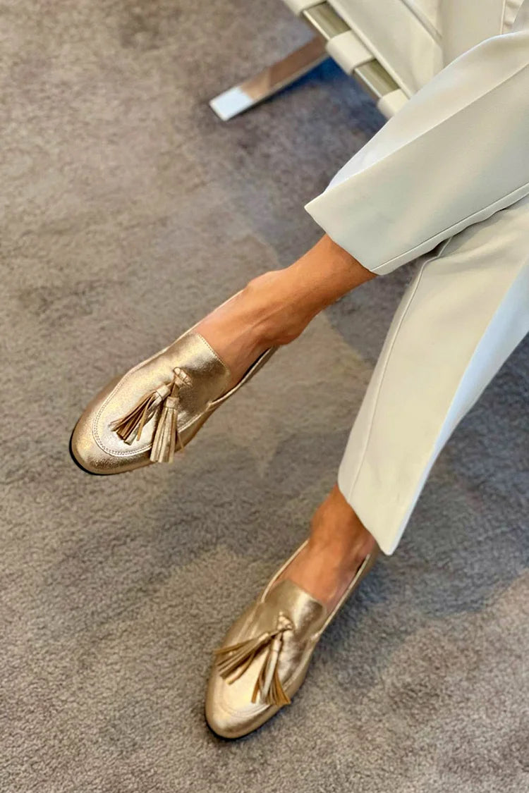 Bridget Women's Gold Metallic Tassel Loafers
