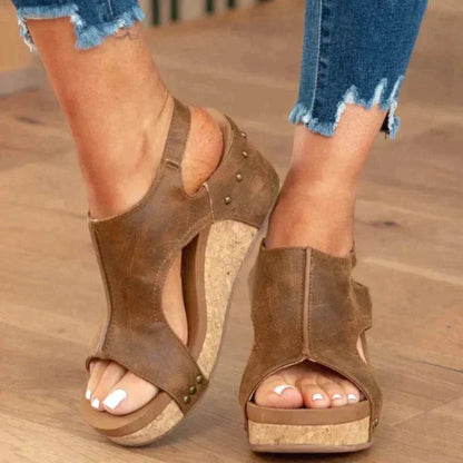 Piper | Faux Leather Wedge Sandals