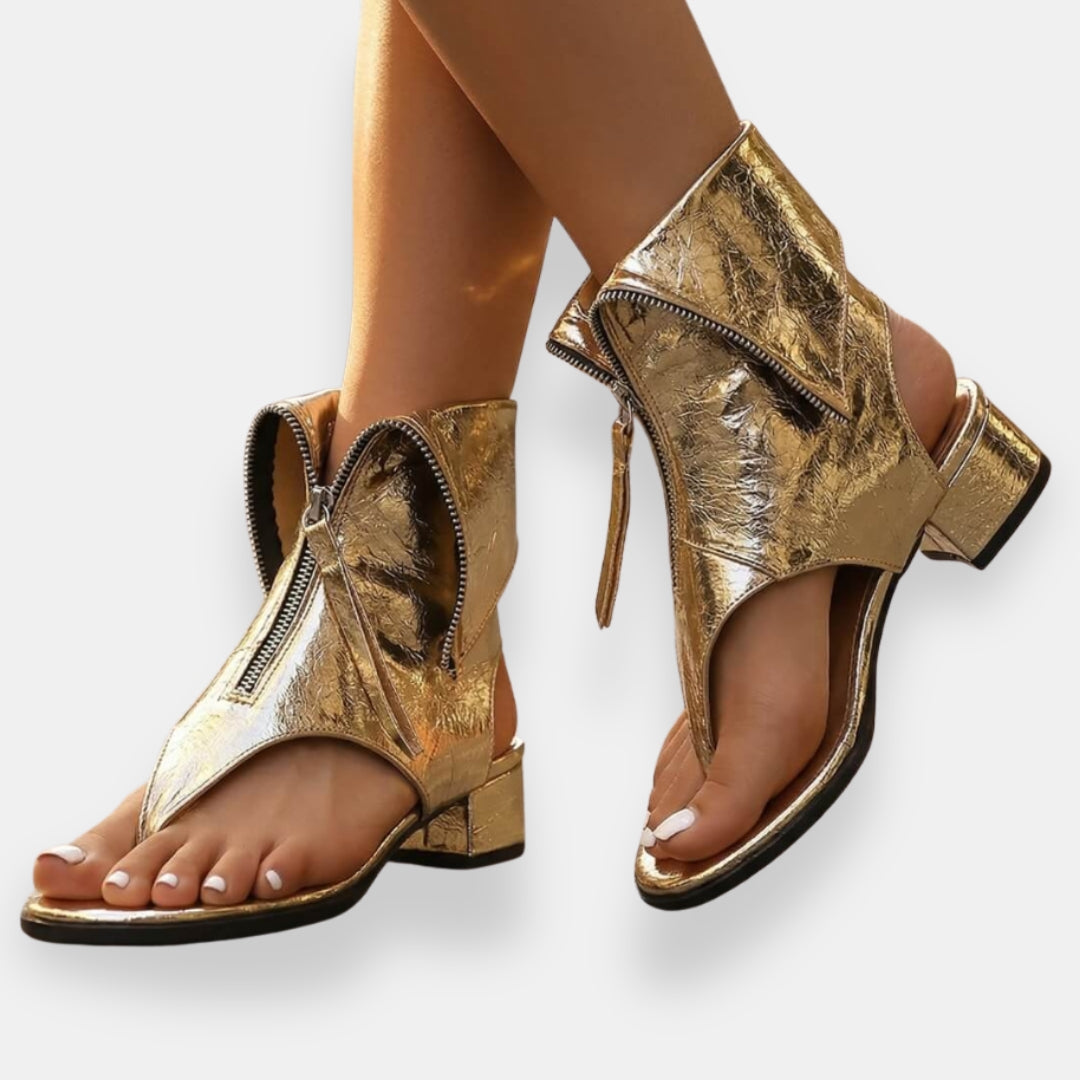 Melissa | Chic Sandals with Zip and Shiny Finish