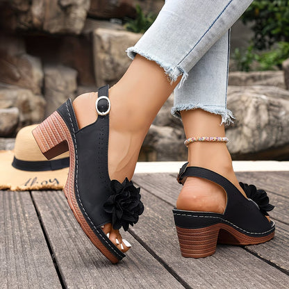 Marlie | Sandals with Floral Appliqué and Block Heel