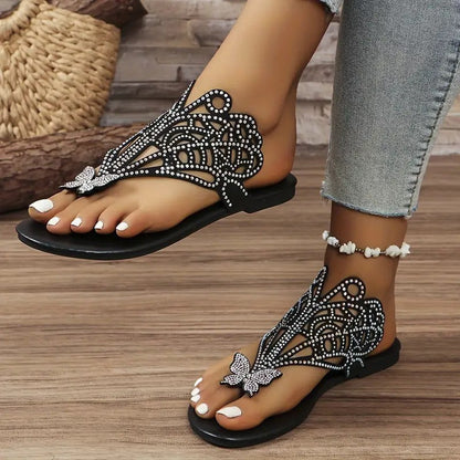 Gisele | Embellished Faux Leather Sandals with Butterfly Detail