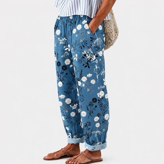 Sora | Relaxed Pants with Blue Floral Print