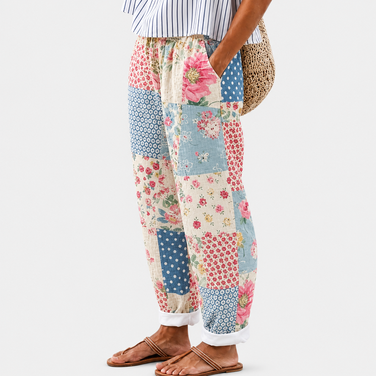 Vinta | Floral Print Patchwork Relaxed Pants