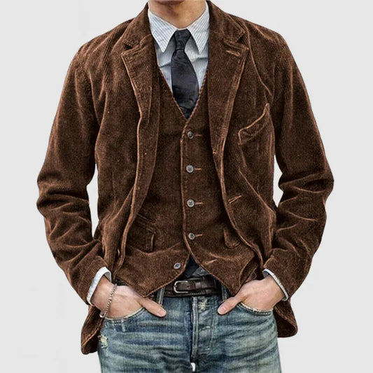 Andrei | Two-Piece Italian Cotton Corduroy Jacket and Vest Set for Men