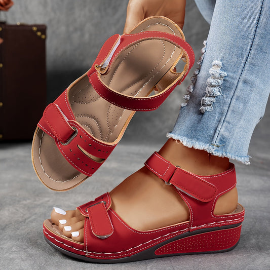Corina | Fashionable Wedge Sandals in Faux Leather with Support