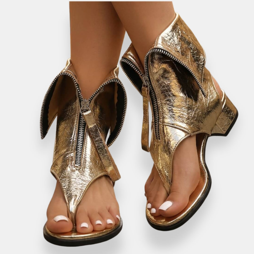 Melissa | Chic Sandals with Zip and Shiny Finish