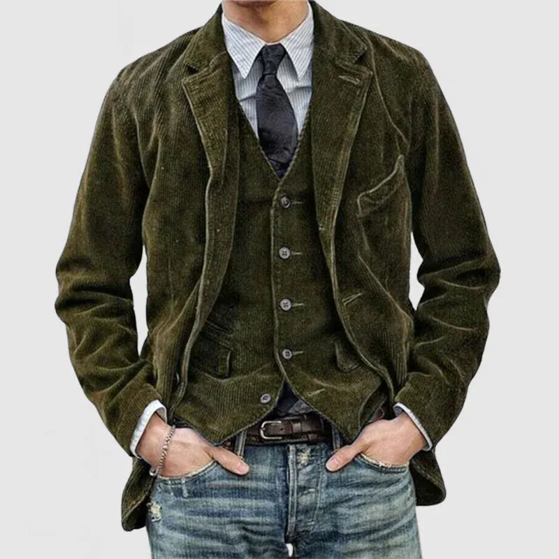 Andrei | Two-Piece Italian Cotton Corduroy Jacket and Vest Set for Men