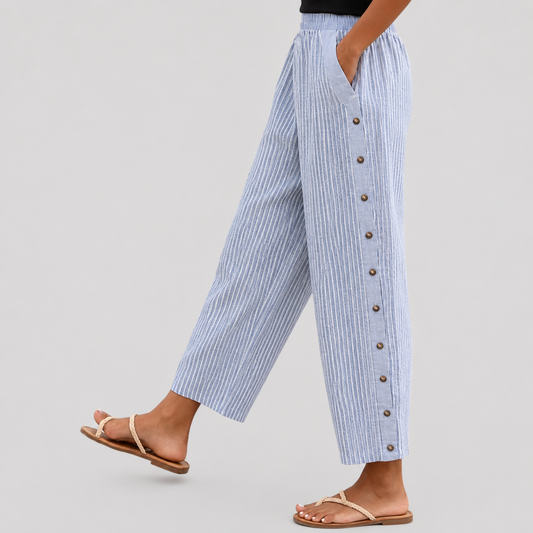 Rina | Striped Pants with Button Detail
