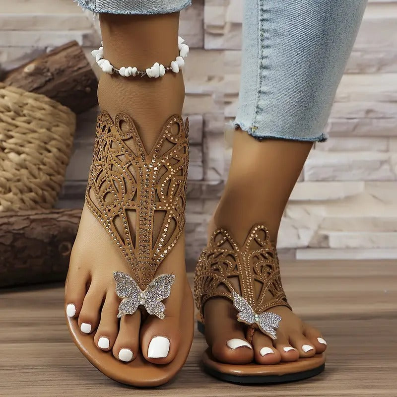 Gisele | Embellished Faux Leather Sandals with Butterfly Detail