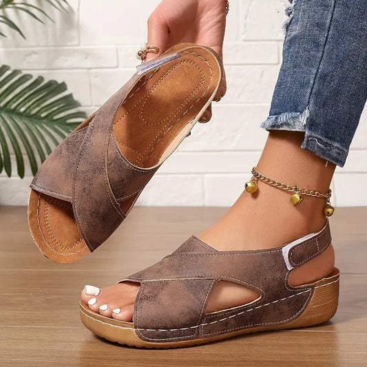 Elle | Vintage Wedge Sandals with Soft Comfort
