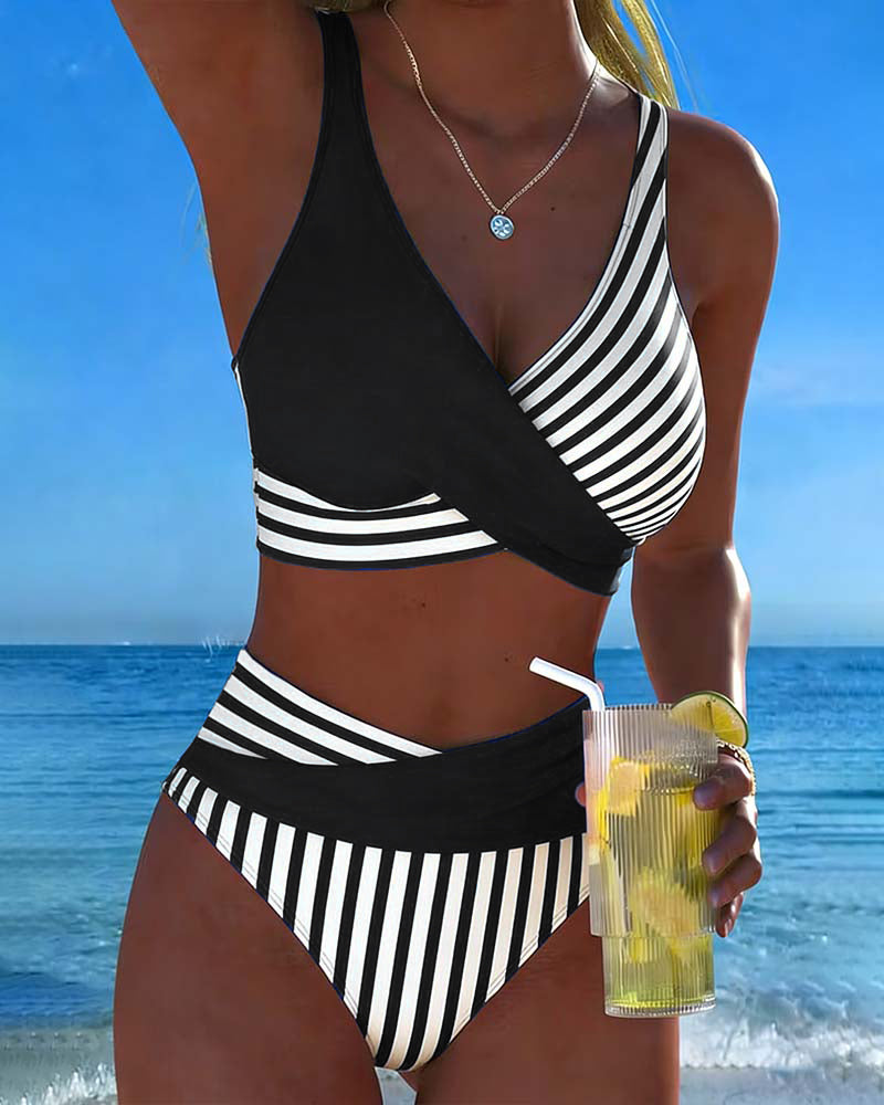 Alexandra | Two-Tone Bikini with Nautical Stripe Design