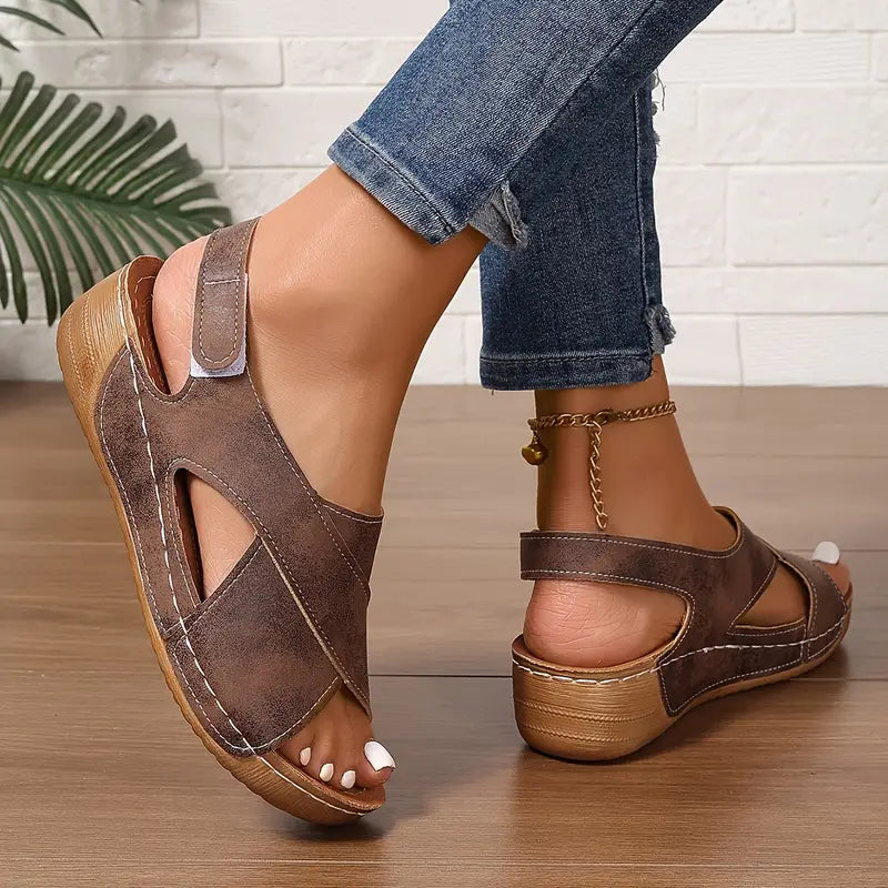 Elle | Vintage Wedge Sandals with Soft Comfort