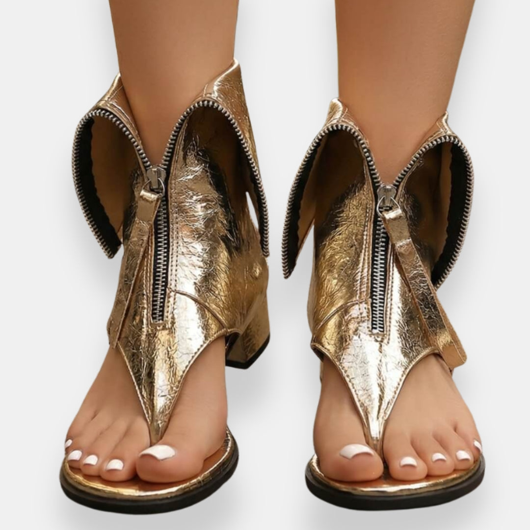 Melissa | Chic Sandals with Zip and Shiny Finish