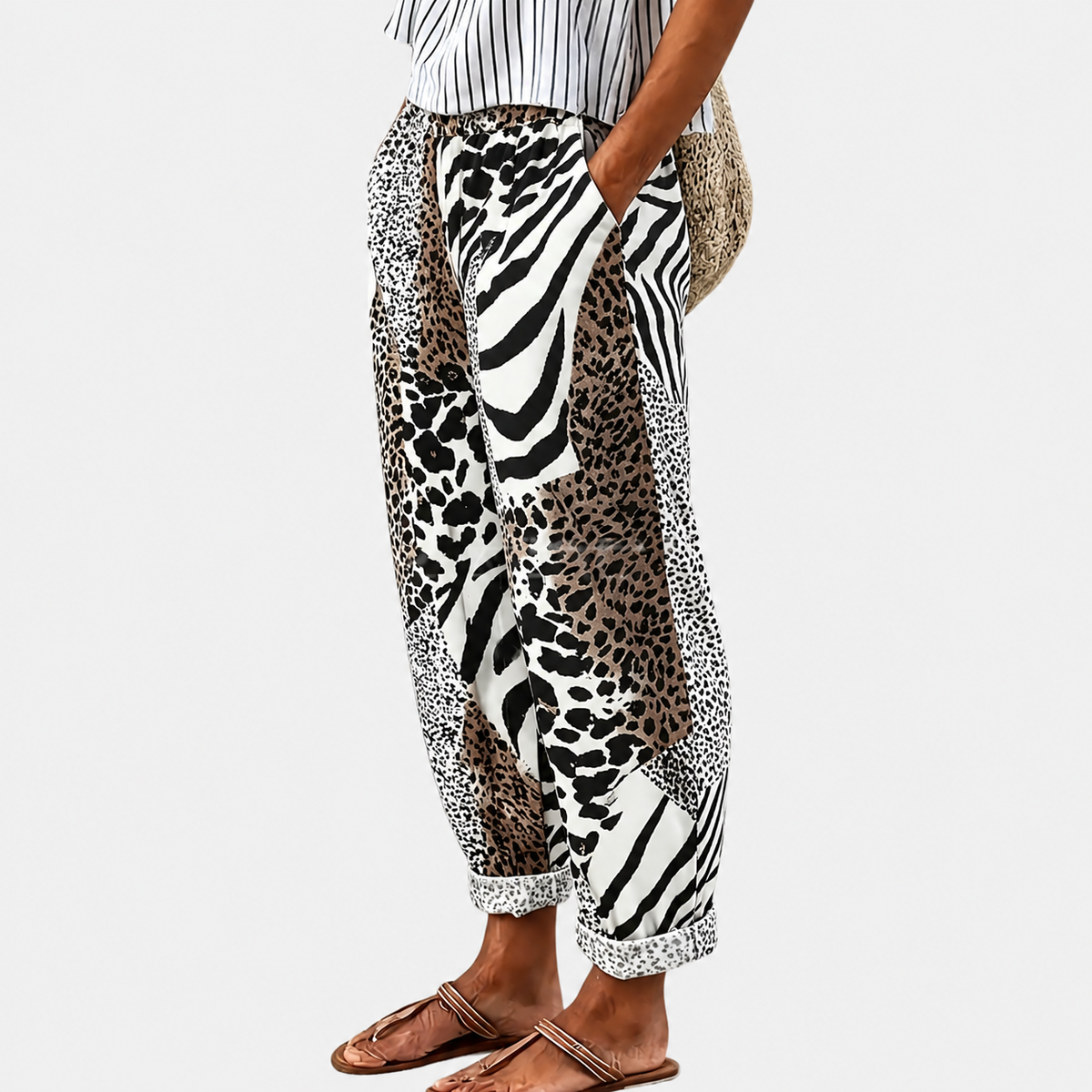 Safa | Animal Print Patchwork Wide-Leg Pants