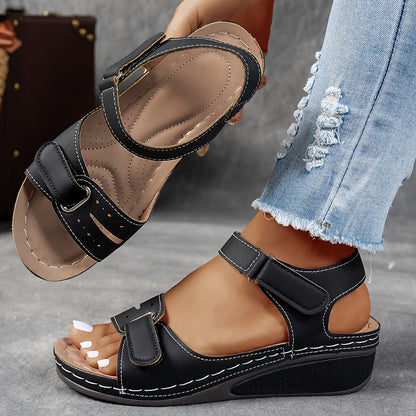 Corina | Fashionable Wedge Sandals in Faux Leather with Support