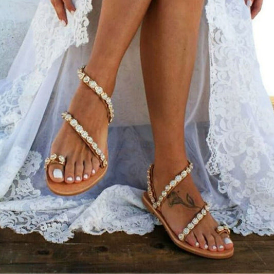 Elisa | Boho Flip-Flops with Diamante Details